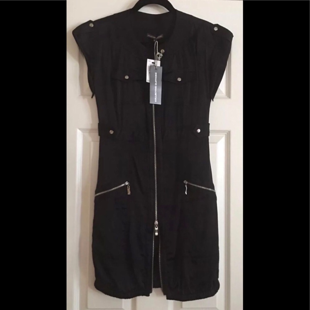 Vintage NWT Collective Clothing Black 2-Way Zip Dress Sz M